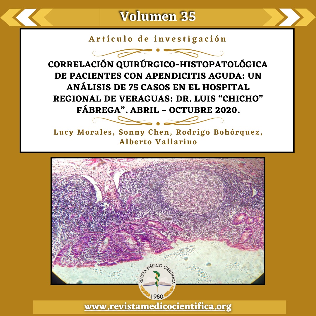 Correlación Quirurgico-Histopatológica de Pacientes con Apendicitis Aguda: un Análisis de 75 casos en el Hospital Regional de Veraguas: Dr. Luis Chicho Fábrega. Abril-Octubre 2020.